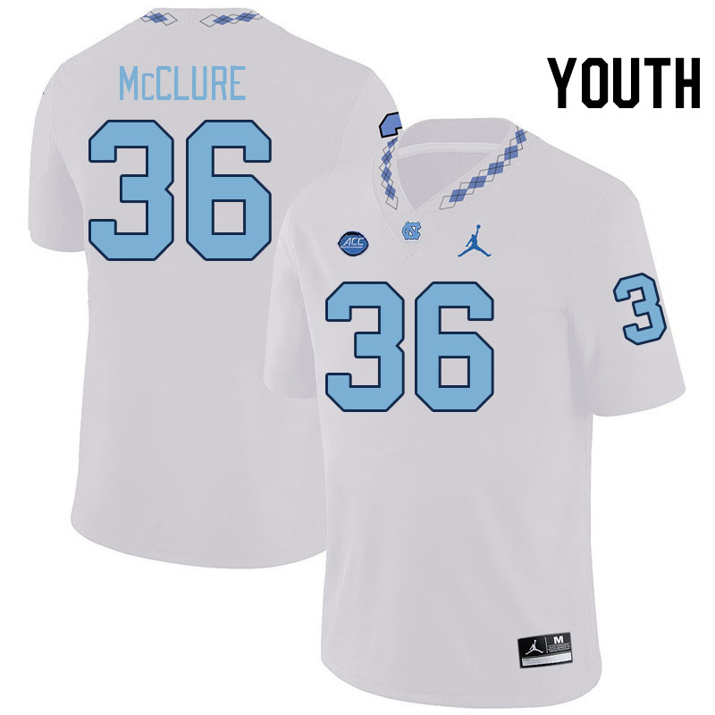 Youth #36 Blaine McClure North Carolina Tar Heels College Football Jerseys Stitched-White